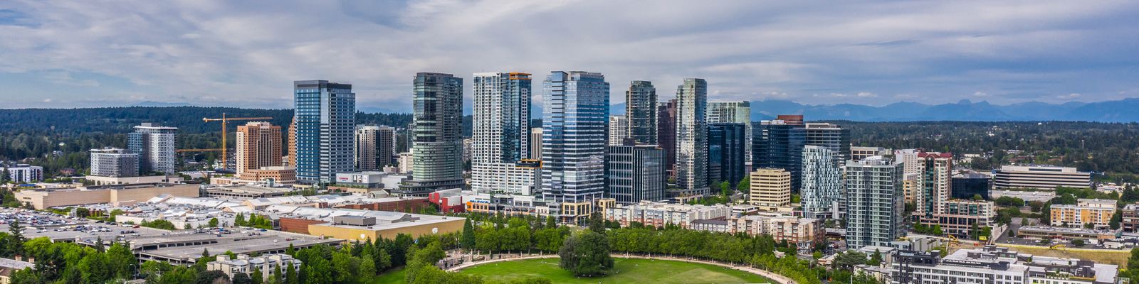 Image of Bellevue Downtown skyline on a partly-cloudy day