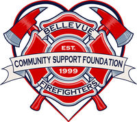 Image of the Bellevue Firefighters Community Support Foundation logo, which is a maltese cross with two axes