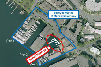 Overhead graphic of Bellevue Marina indicating visitor moora